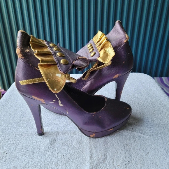 Purple and  Gold High Heels Boots - Picture 15 of 16